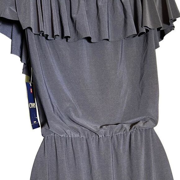 NWT Chaps Off Women Shoulder Ruffle Maxi Dress Navy Blue Size L - Picture 4 of 9